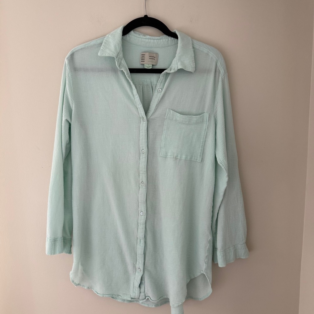 Saturday Sunday Anthropologie Mint Green Double Gauze Cotton Button Down Shirt M